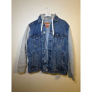 Levis JEAN Jacket Mens Hoodie  Snap Hooded Denim Trucker Sweatshirt XL